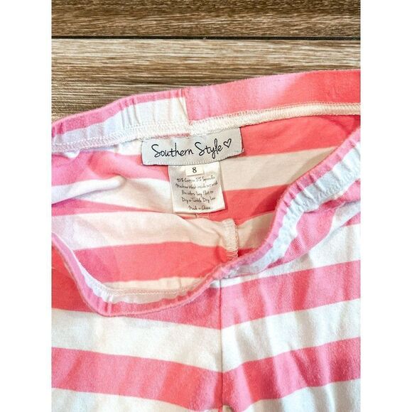 Southern Style Pink and White Striped Ruffle Shorts, Size 8 - Picture 2 of 3